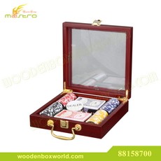 s88158700K-Premium 100 Poker Chip Sets with Wooden Box with Window Lid