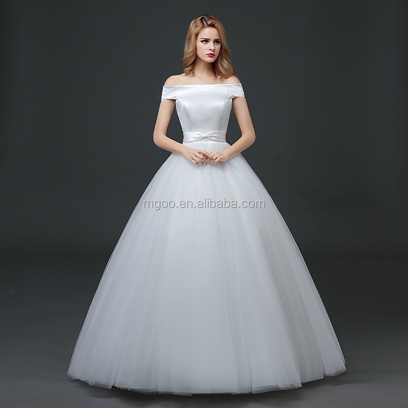 Mgoo Customised Ball Gown White Plain Satin Bridal Dress