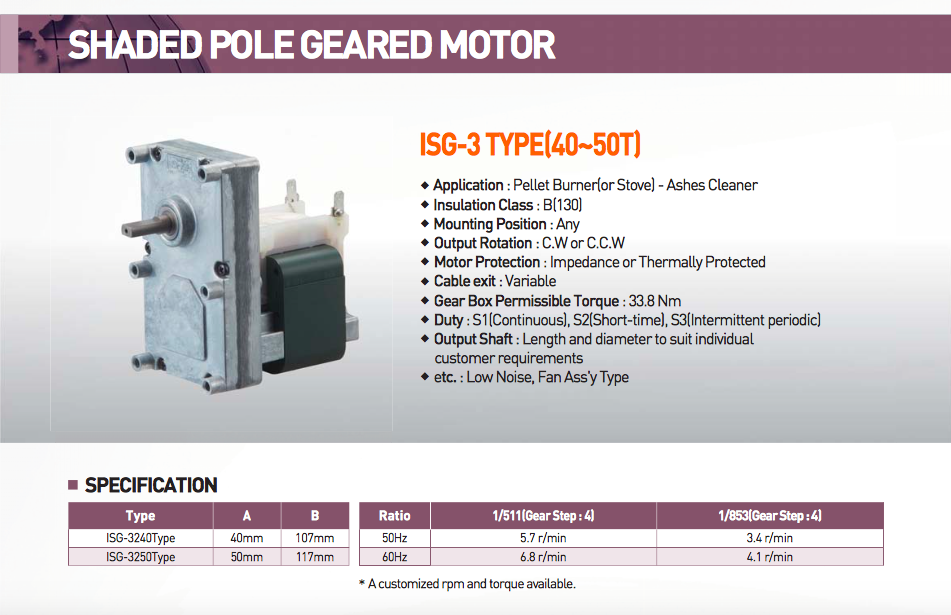 spg isg 3240 shaded pole gear