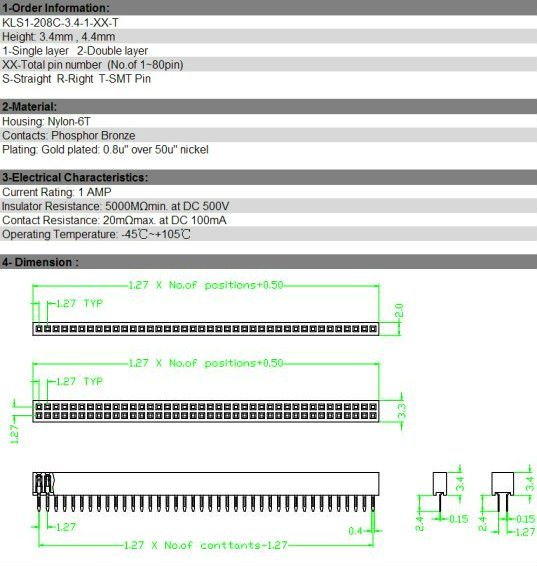 1.27mm3.4ミリメートルピッチメスヘッダコネクタ高さ234567810121416203040506070kls1-208c80ピン、 ul、 cerohs指令仕入れ・メーカー・工場