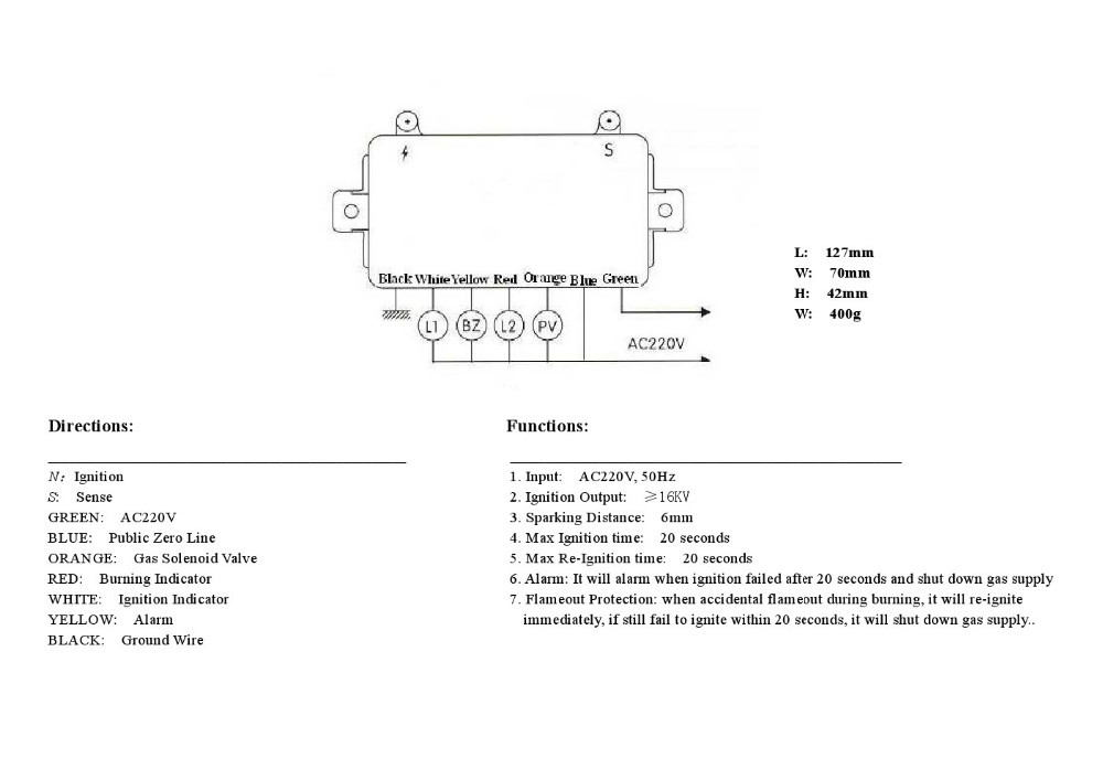 220 240V Gas Ignition Control Unit With Sparking Ignitor&Solenoid Valve