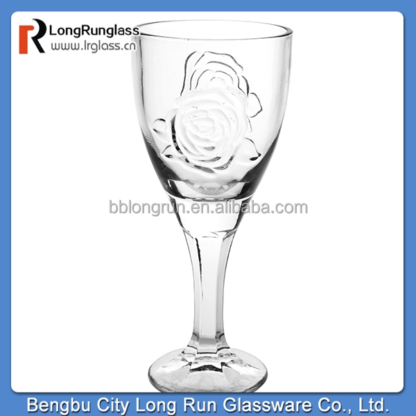 LongRun unique design hotsale red wine glass cup machine pressed beautiful flower glass goblet