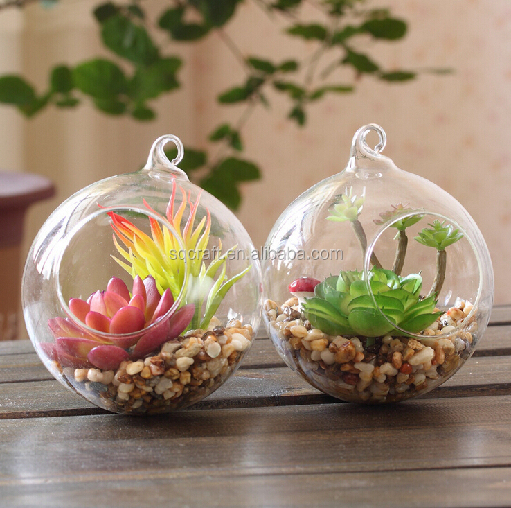 Decorative Mini Glass Ball Garden With Artificial Succulent Plants For