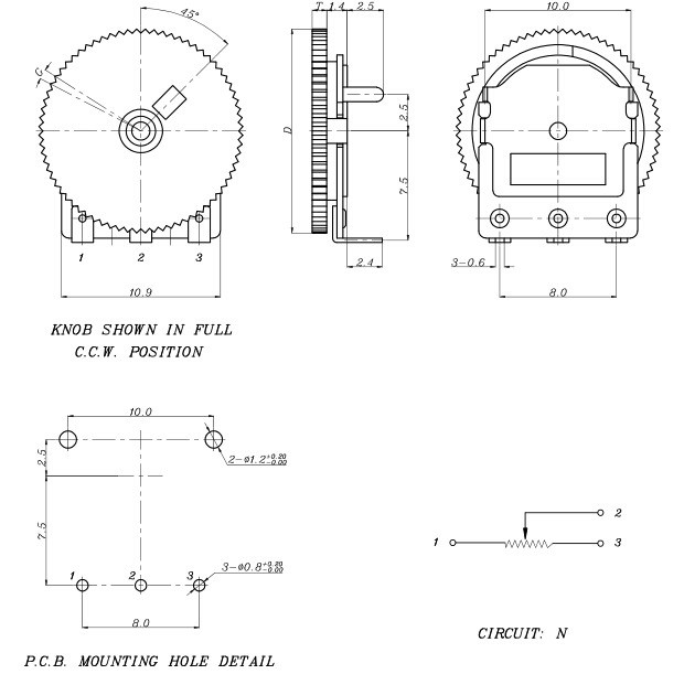 16mm Diameter Logarithmic Linear Potentiometer B503 Thumbwheel