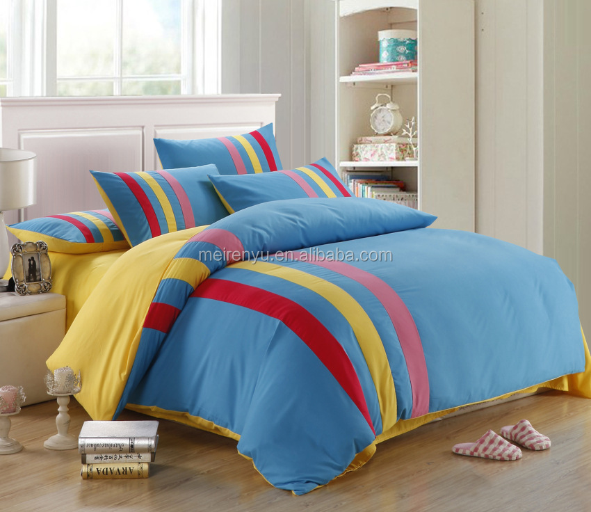 卸売熱い販売のプレーンなデザイン綿100％カラフルストライプ虹ゴージャスな快適なソフトの高級寝具セット布団カバー仕入れ・メーカー・工場
