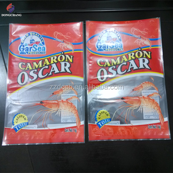 Three side seal PET and PE laminated plastic frozen shrimp packaging bag with clear window