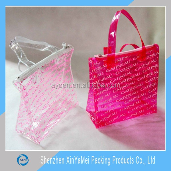 Vinyl clear plastic beach tote bag pvc handle bags