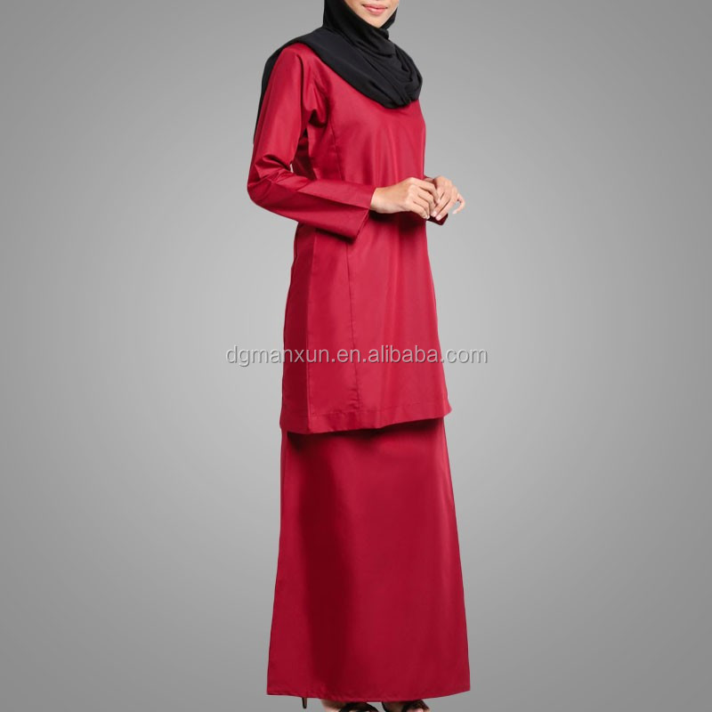 solid red satin modern fashion baju kurung