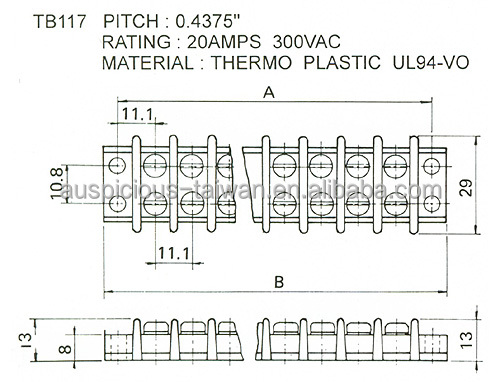 熱可塑性ul94-v020a300vac複列tb18バリアターミナルブロック( tb117f)仕入れ・メーカー・工場