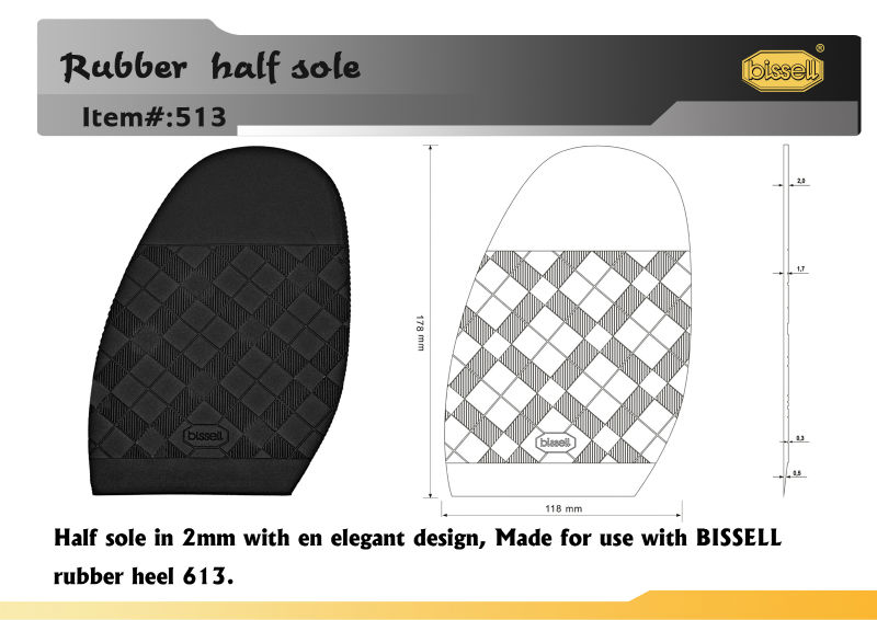 513ラバーハーフソール、 によって作られた高品質のゴム。 靴修理材料。 新しいデザイン、 に近いビブラム問屋・仕入れ・卸・卸売り