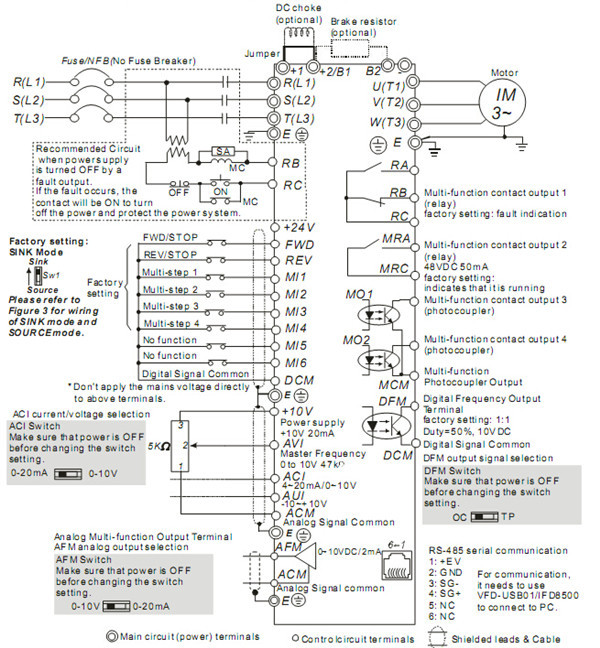 VFD037V23A-2 Wiring