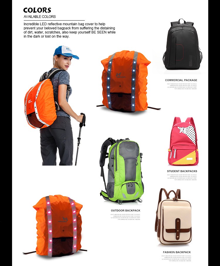 LED polyester 100% waterproof men's outdoor backpack rain cover