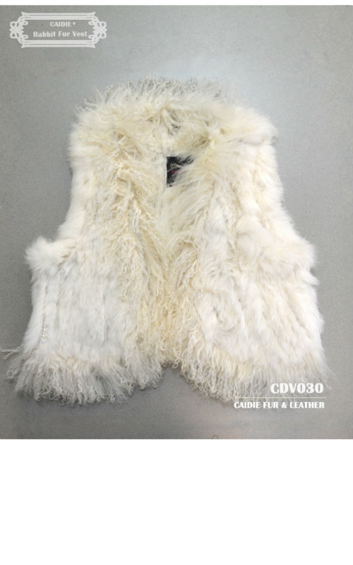 cdv0302014年熱い販売の本物のホワイト短いニットウサギの毛皮のベストを持つ中国からmogolia子羊の毛皮トリミング問屋・仕入れ・卸・卸売り