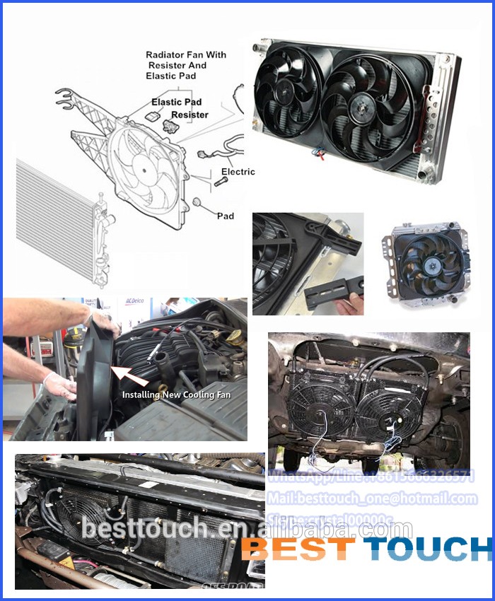 Universal 12V/24V 80w/120w 07''/09''/10''/12''/14''/16' inch curved blade radiator fan motor for bus for Kawasaki