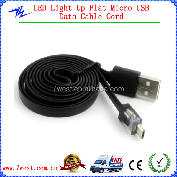 新製品2014年フラットマイクロusbデータ充電ケーブルのためのledライト付きhtcノキアサムスンギャラクシーs4/s5問屋・仕入れ・卸・卸売り