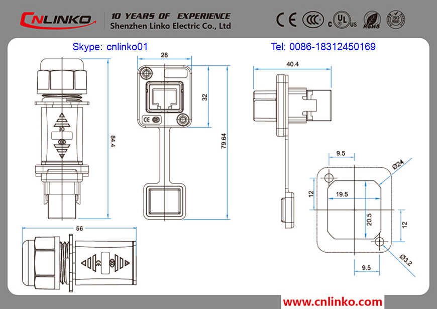 cerohs指令との良好な品質ulcul規格標準防水ip67rj45プラグ・ソケットの金属rj45rj45コネクタ付きソケットpcbモジュール仕入れ・メーカー・工場