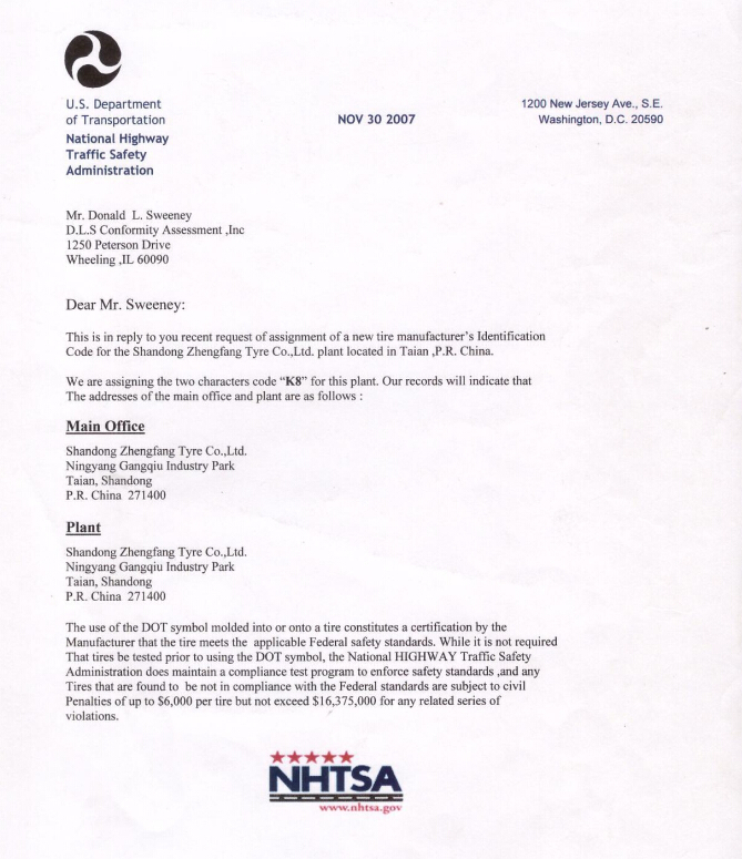 DOT Certificate