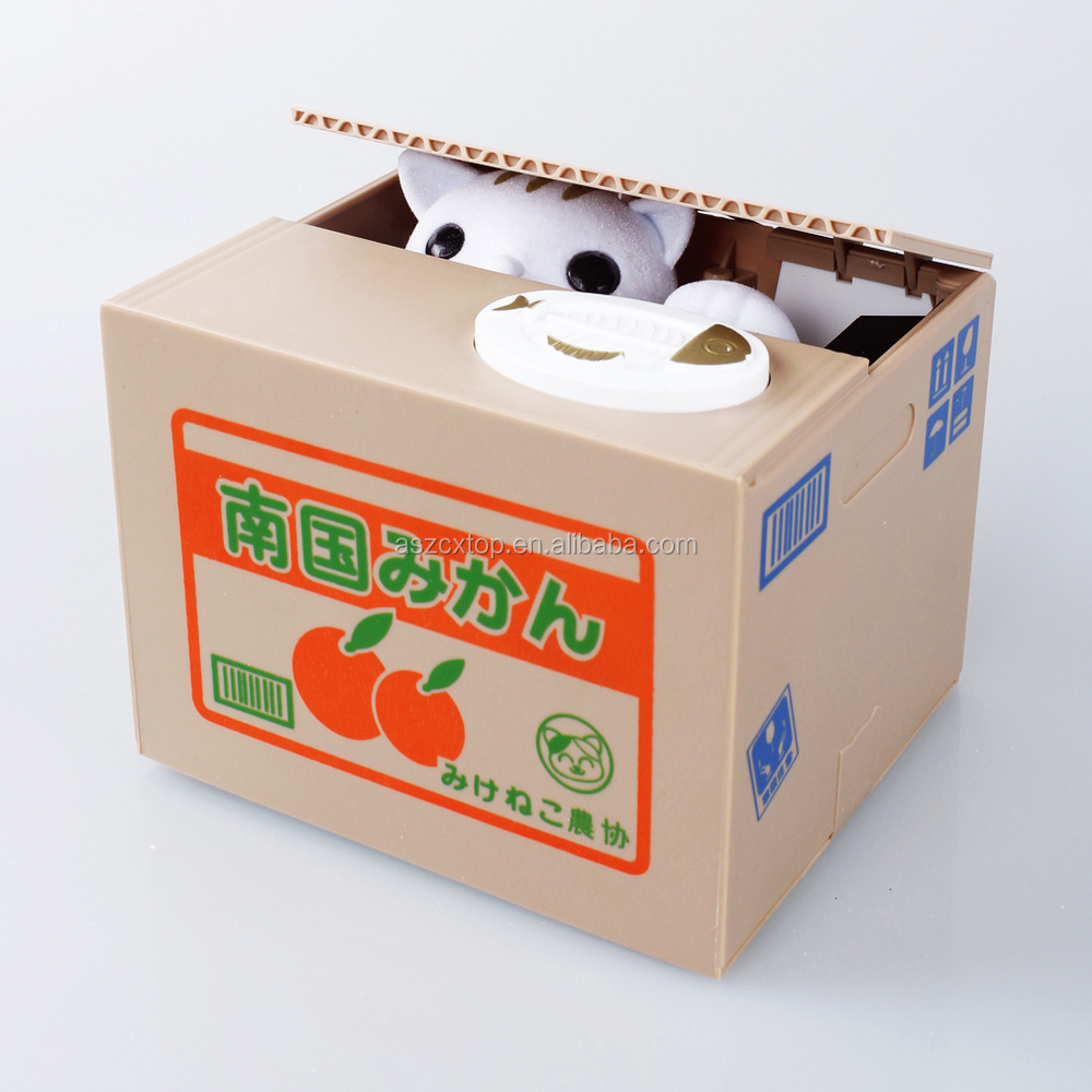 電子2015熱い販売のプラスチック製の貯金箱銀行コインの猫を盗む仕入れ・メーカー・工場