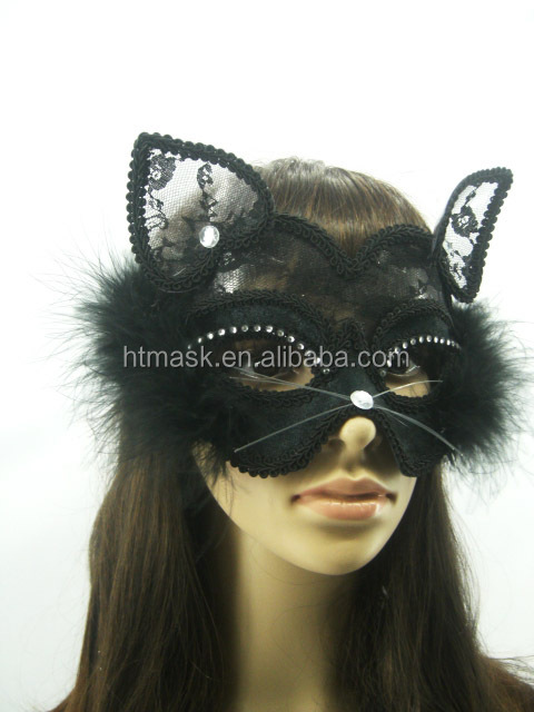 女性黒のレースのラグジュアリーマスクフェイス・マスク猫誕生日パーティーのための仕入れ・メーカー・工場