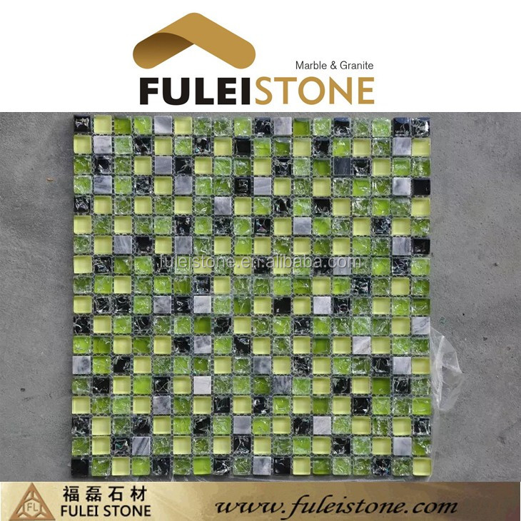 crystal green glass mosaic mix hand printing stone mosiac tiles