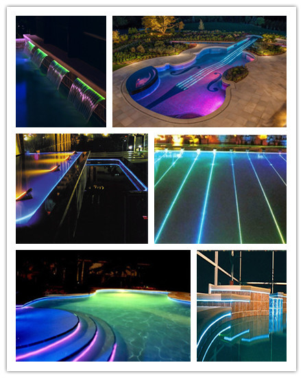 Creativo diseño de la piscina de natación, fibra optica grupo de ...