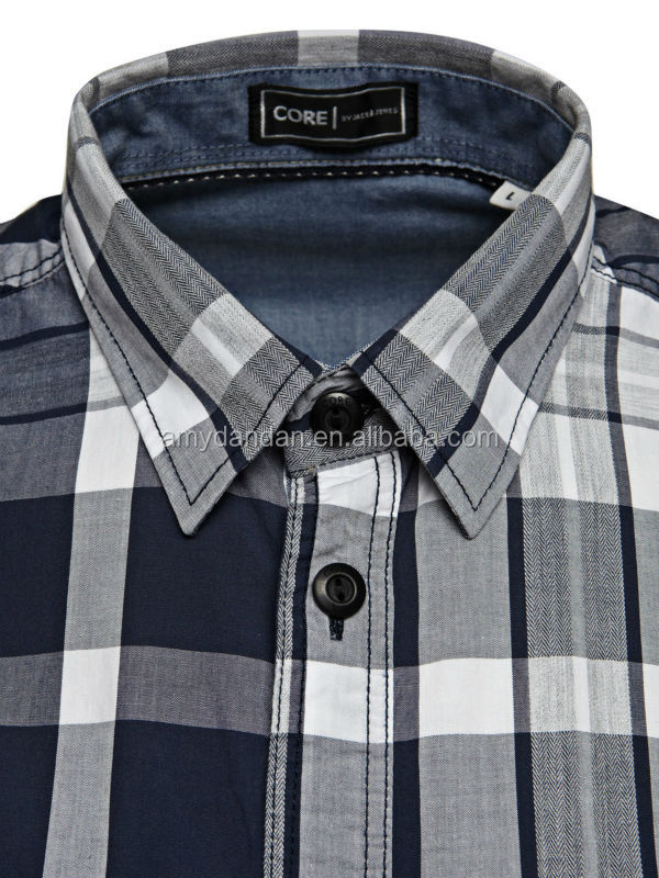 海軍格子縞の米国紳士指摘襟シャツドレス青仕入れ・メーカー・工場