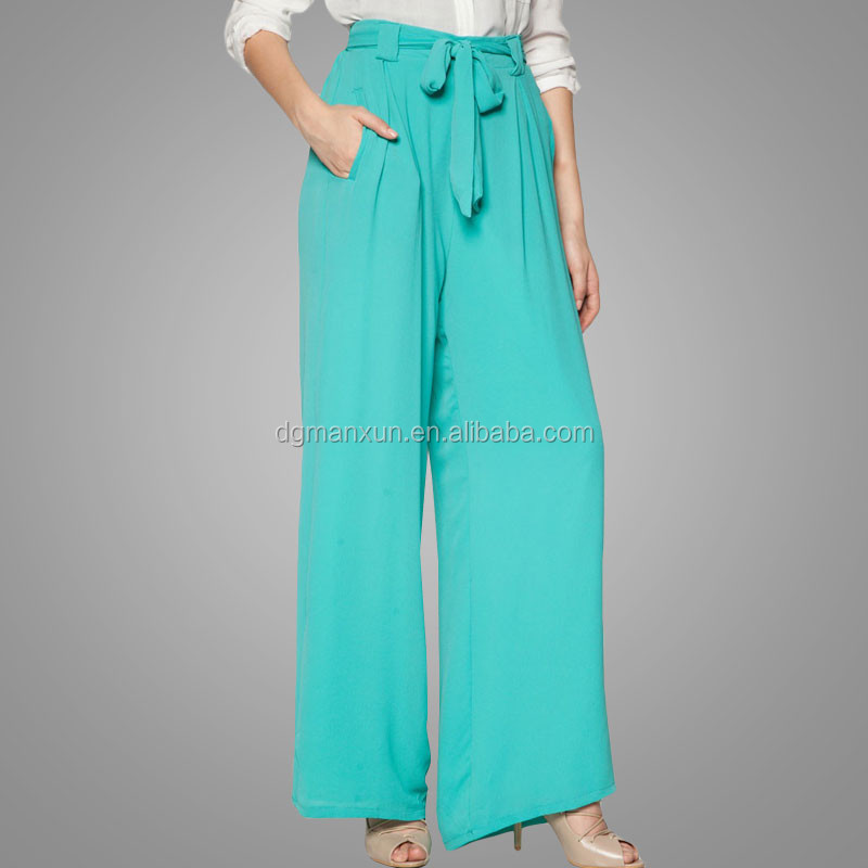 High waist casual chiffon palazzo pants trousers with pocket