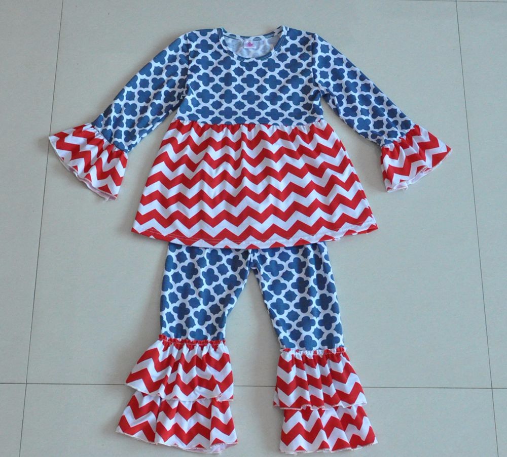 2016秋ロングスリーブフリルパンツセット卸売子供ブティック服仕入れ・メーカー・工場