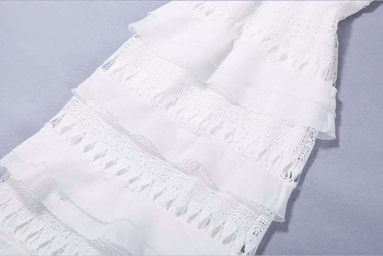 2016新しい固体白い刺繍カスケードフリルレースロングパーティードレス仕入れ・メーカー・工場