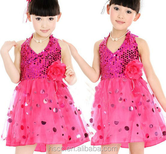 新しいデザインのスパンコールのパーティードレスvネック美しい学校の女の子のダンス服のダンスの衣装問屋・仕入れ・卸・卸売り
