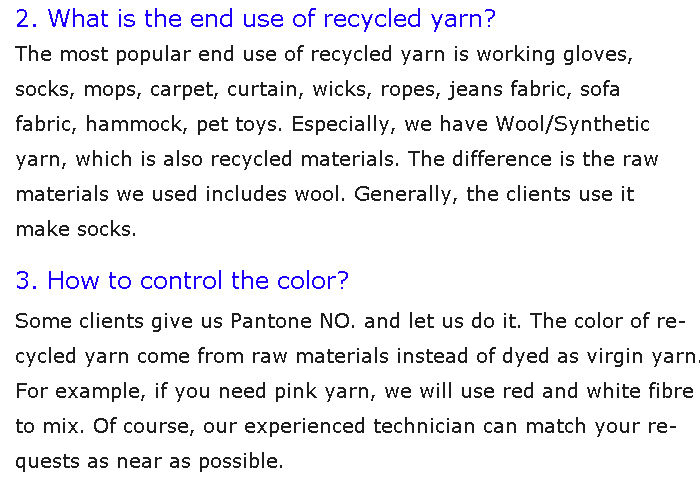 リサイクルコットン/を編むための混紡糸ポリエステル手袋の糸を作業仕入れ・メーカー・工場