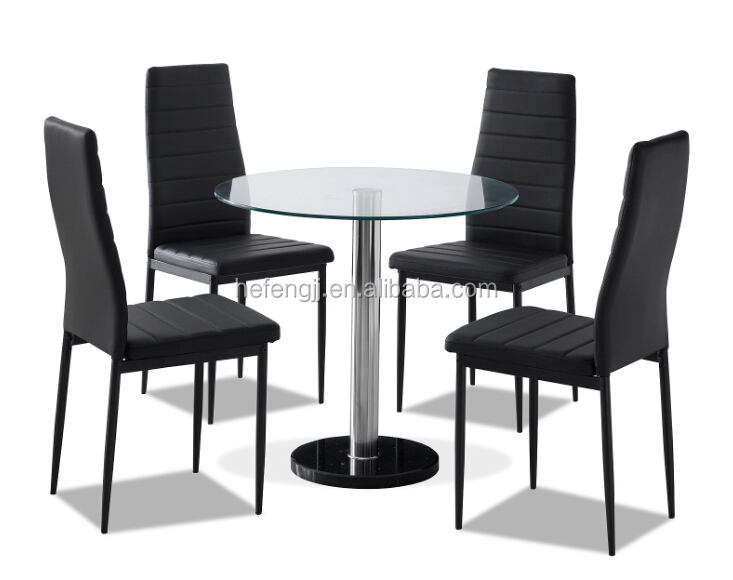 Moderna mesa de juego de comedor con 4 sillas de cuero redonda de ... Mesas de comedor redondas modernas