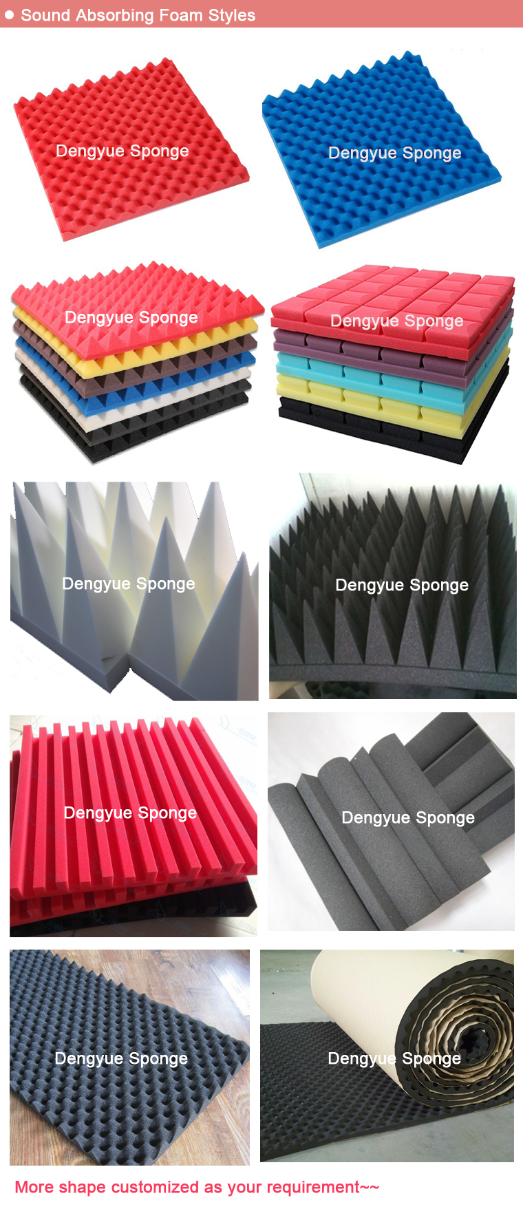 Self adhesive Pyramid Shaped sound absorption Acoustic Foam Panel