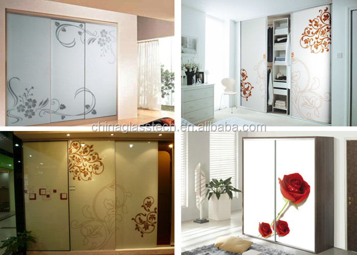 Safe Never Fading Decorative Sliding Tempered Glass Wardrobe