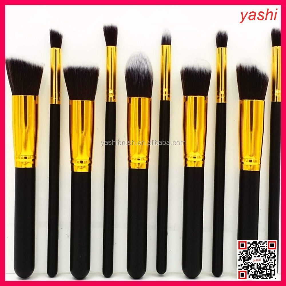 yashi factory price 10pcs gsynthetic makeup brushe olden flat