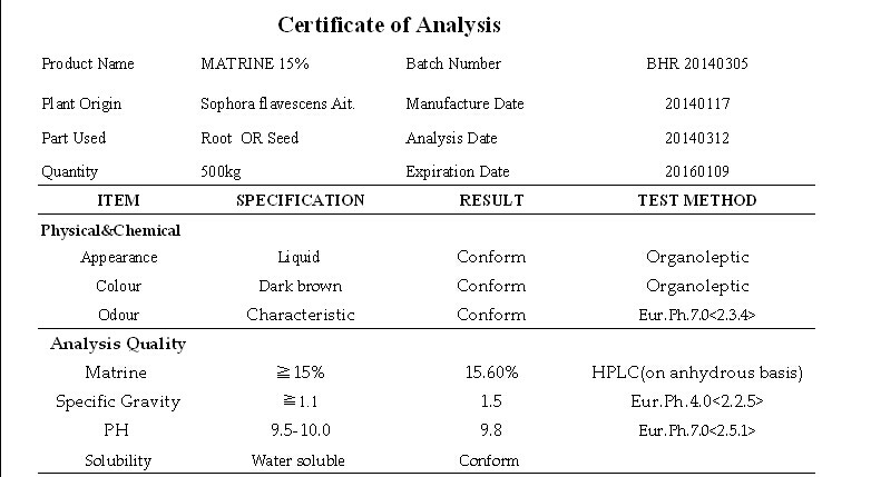 natural Biopesticide raw material matrine / matrine insecticide