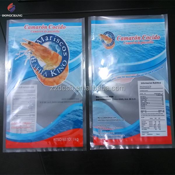 Three side seal PET and PE laminated plastic frozen shrimp packaging bag with clear window