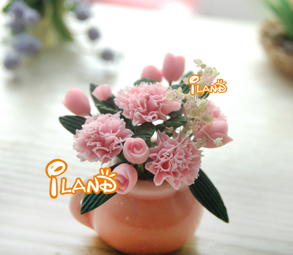 ミニ人形の家にカーネーションピンクの花瓶の花ピンクのop031b粘土の花問屋・仕入れ・卸・卸売り