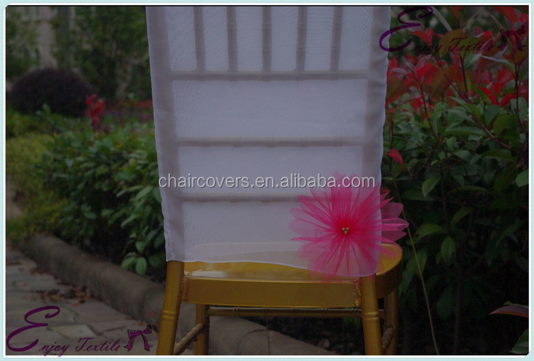 Yhc#105オーガンザの椅子のバックハンドメイドフラワー- ポリエステルの宴会の結婚式の卸売安いキアヴァリ椅子カバー問屋・仕入れ・卸・卸売り
