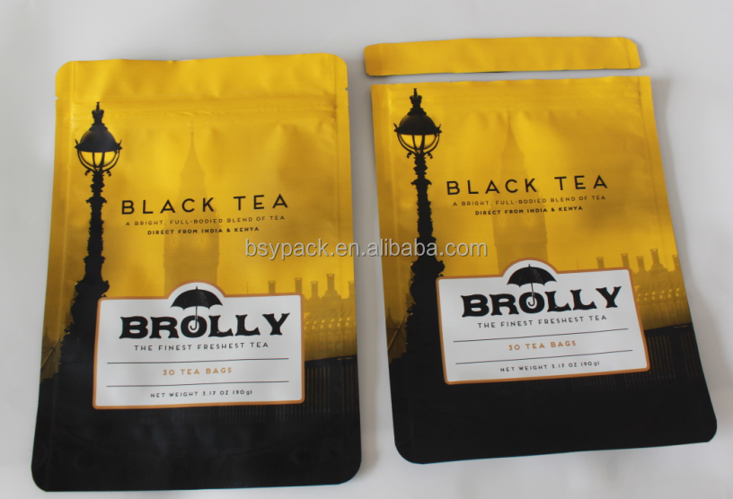 Custom printed matte suiface handling stand up aluminum foil tea bag with zipper