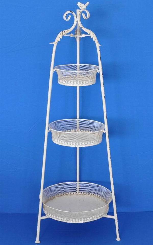 ヴィンテージ白折りたたみ金属3層プラントスタンド問屋・仕入れ・卸・卸売り