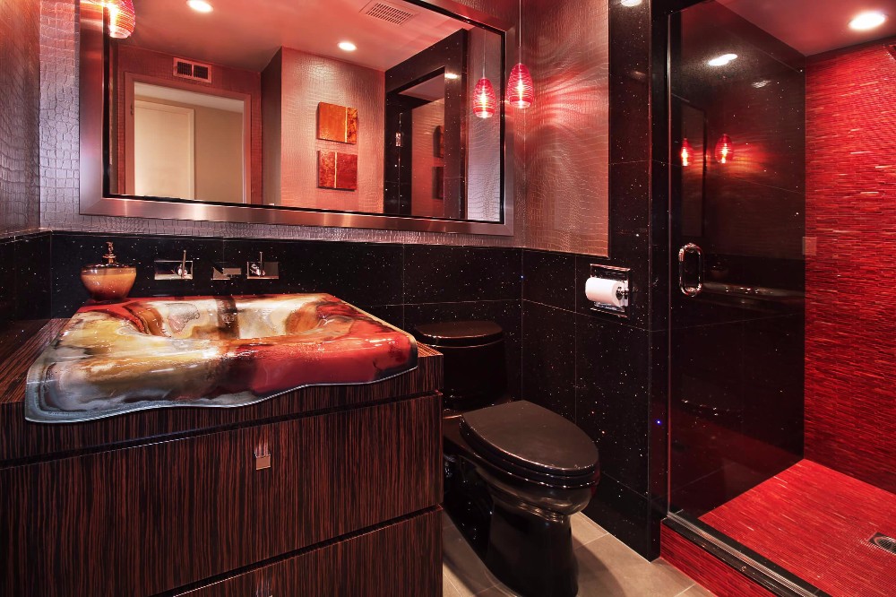 contemporary-bathroom black galaxy granite wall tile