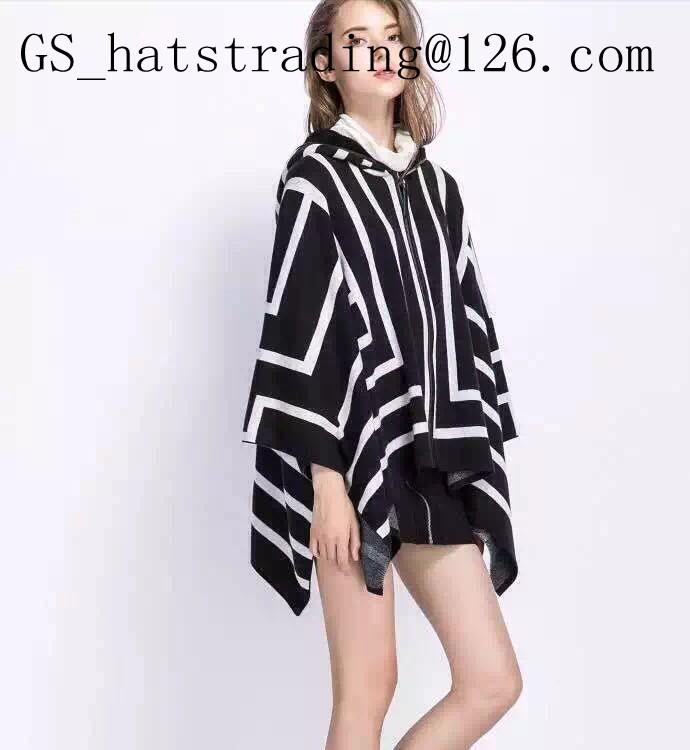 Lady's冬服カシミヤzebrastripeポンチョ付きジッパーとフード仕入れ・メーカー・工場