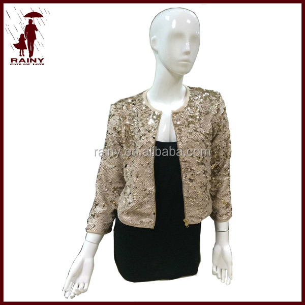 ゴールドのスパンコールジャケット使い古すファッショナブルな女性の女性の衣類仕入れ・メーカー・工場