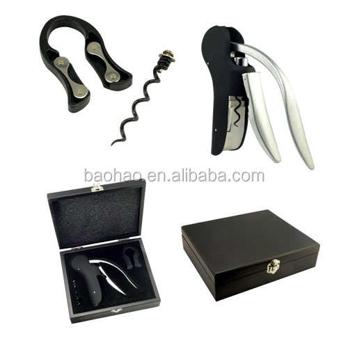 Red Wine corkscrew and Rabbit corkscrew set with black corkscrew and foil cutter