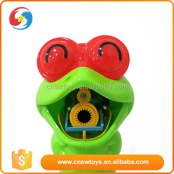 Plastic b/o cartoon animal frog bubbles gun toy with light and music