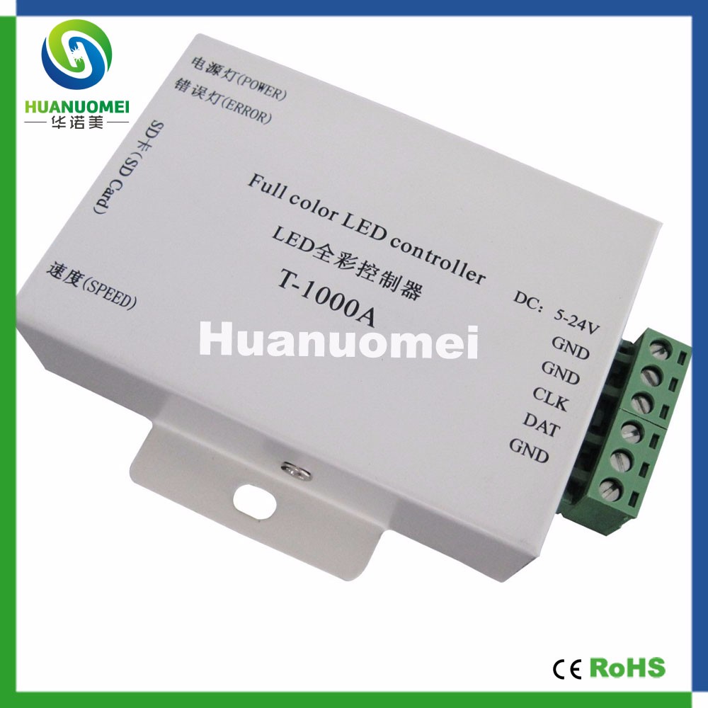 SdカードT-1000A ledピクセルコントローラ、フルカラーledコントローラ; dc5〜24ボルト、マックス2048ピクセル、サポートws2801、lpd6803、ws2811、TM1804etc。仕入れ・メーカー・工場
