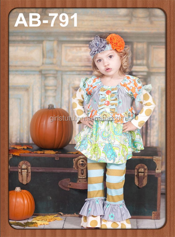 マスタードの美しい女の赤ちゃん2015パイ衣装秋新生児の衣類のセット子供服有機ストライプ綿の幼児の衣装仕入れ・メーカー・工場
