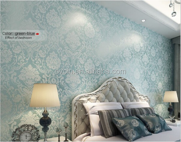 Non woven wandbekleding blauw metallic damast muur behang voor ... Woonkamer behang koper