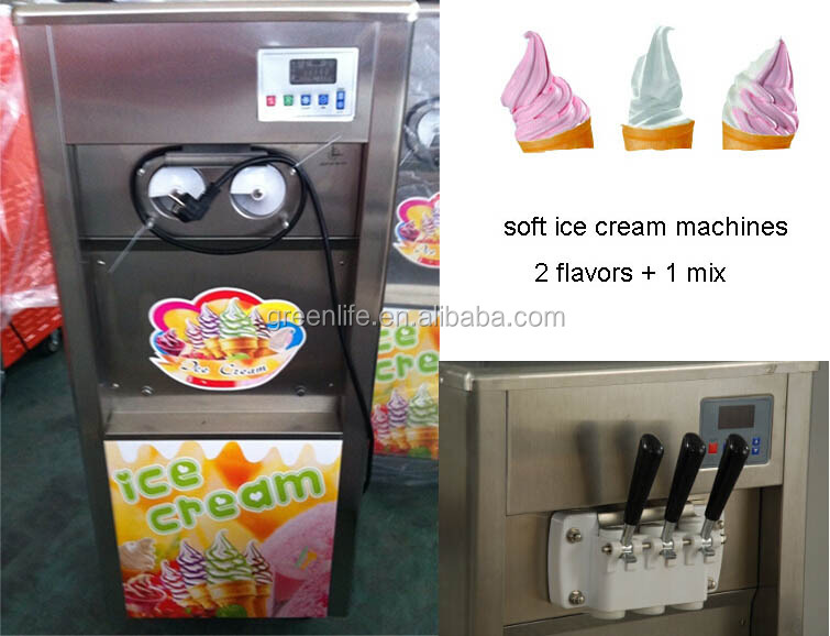 ice cream soft machine in 3 flavors ( 2 and 1 mix tastes)